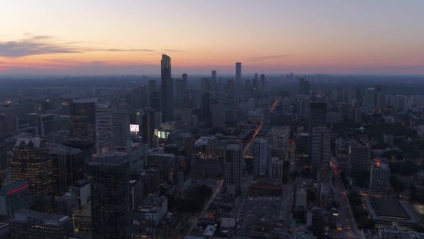 Luchtfoto Video Van Downtown Toronto Bij Zonsondergang Een Mooie Duidelijke — Stockvideo