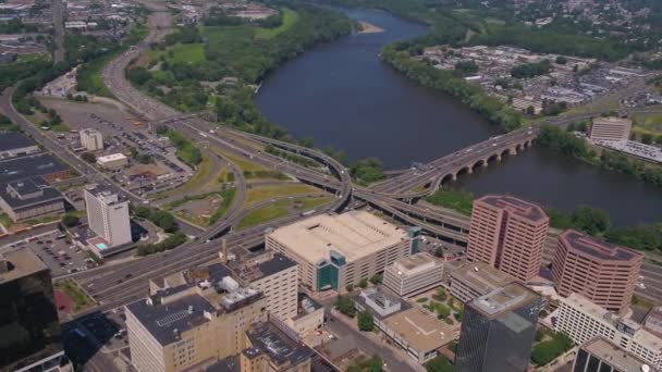 Vídeo Aéreo Del Centro Hartford Día Soleado — Vídeos de Stock