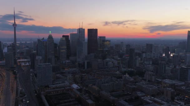 Vídeo Aéreo Del Centro Toronto Atardecer Una Hermosa Noche Clara — Vídeo de stock