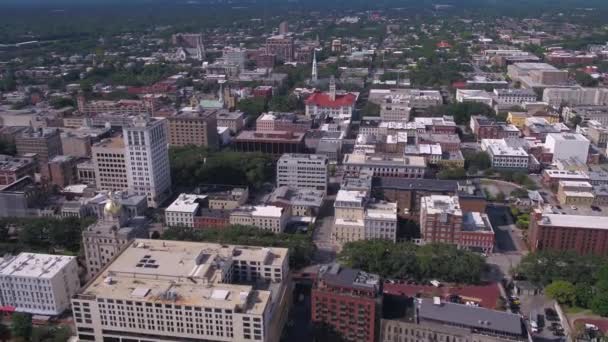 Aerial Video Downtown Savanah Sunny Day — Stock Video