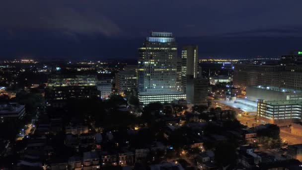 Luftbild Der Innenstadt Von Wilmington Bei Nacht — Stockvideo