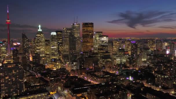 Luchtfoto Video Van Downtown Toronto Night Met Mooie Stadslichten — Stockvideo