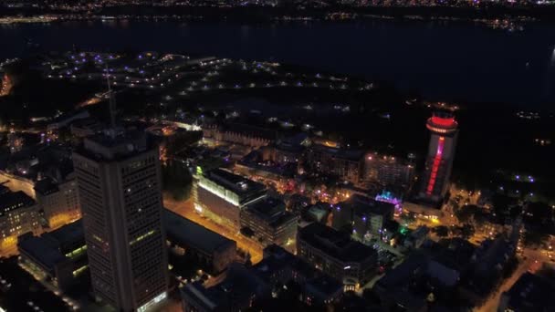Luchtfoto Video Van Quebec City Centrum Nachts — Stockvideo