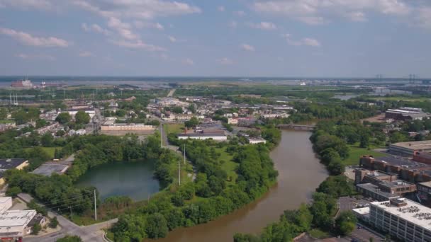 Aerial Video Downtown Wilmington Sunny Day — Stock Video