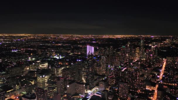 Luchtfoto Video Van Downtown Toronto Night Met Mooie Stadslichten — Stockvideo