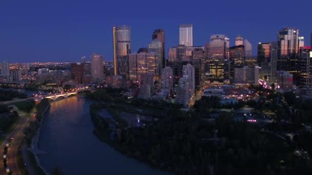 Aerial Video Downtown Calgary Night — Stock Video