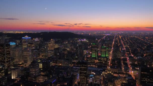 Video Aéreo Del Centro Montreal Atardecer Una Hermosa Noche — Vídeos de Stock