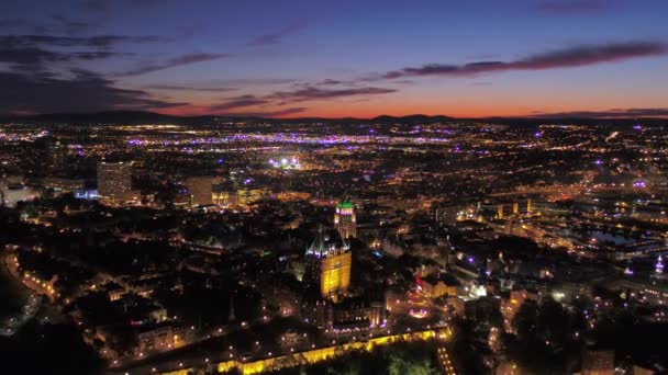 Aerial Video Quebec City Downtown Natten — Stockvideo