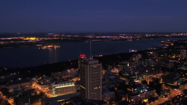 Vídeo Aéreo Del Centro Quebec Por Noche — Vídeos de Stock