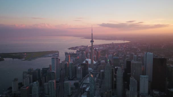 Aerial Video Downtown Toronto Sunset Beautiful Clear Evening — Stock Video