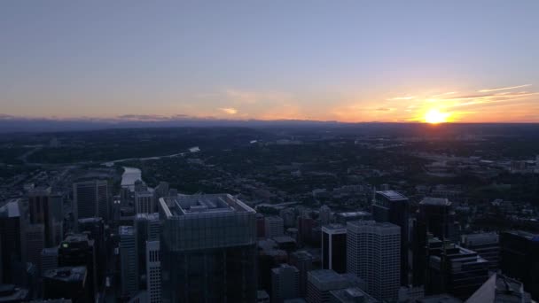 Aerial Video Downtown Calgary Sunset Dusk — Stock Video