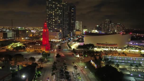 Vídeo Aéreo Del Centro Miami Por Noche — Vídeo de stock