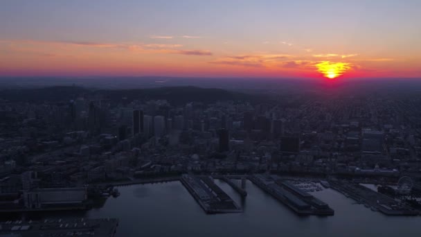 Lotnicze Wideo Montreal Downtown Zachodzie Słońca Piękny Wieczór — Wideo stockowe