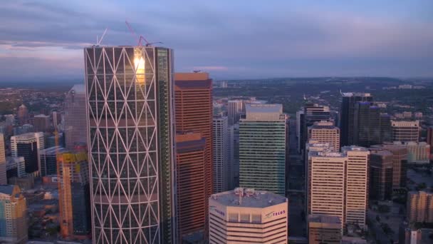 Video Aéreo Del Centro Calgary Amanecer Amanecer — Vídeo de stock