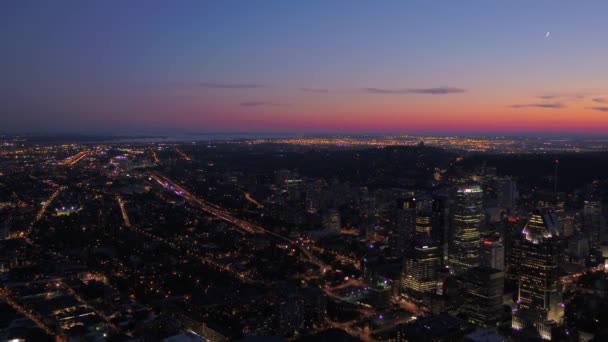 Video Aéreo Del Centro Montreal Atardecer Una Hermosa Noche — Vídeo de stock