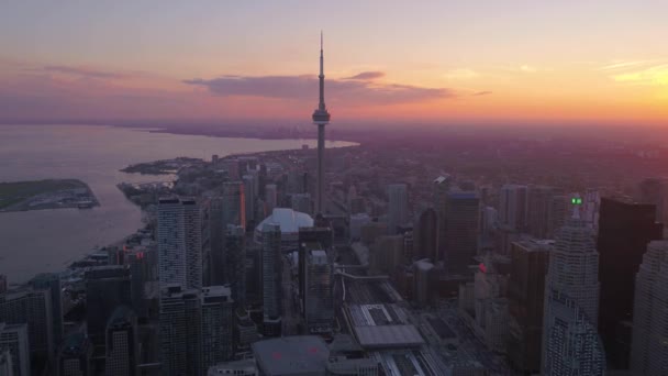 Légi Videó Downtown Toronto Naplementekor Egy Gyönyörű Tiszta Este — Stock videók