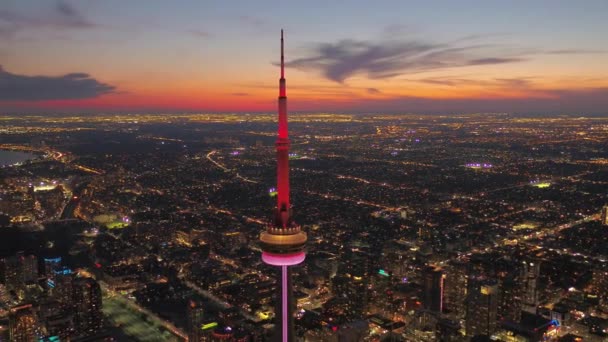 Aerial Video Downtown Toronto Natten Med Vackra Stadens Ljus — Stockvideo