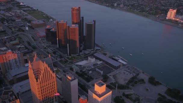 Vídeo Aéreo Centro Detroit Pôr Sol — Vídeo de Stock