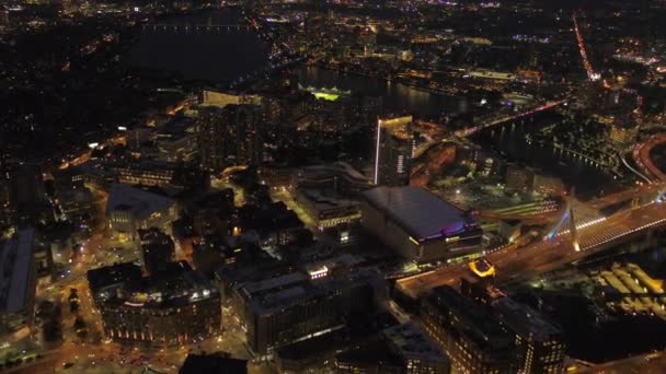 Vídeo Aéreo Del Centro Boston Por Noche — Vídeos de Stock