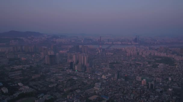 Luchtfoto Video Van Seoul Tower Gwanghwamun Gebied Bij Zonsopgang — Stockvideo