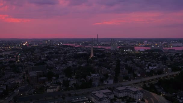 Antenowe Video Centrum Bostonu Wieczorem Piękny Zachód Słońca — Wideo stockowe
