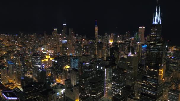 Luchtfoto Illinois Van Downtown Chicago Stad Bij Nacht — Stockvideo