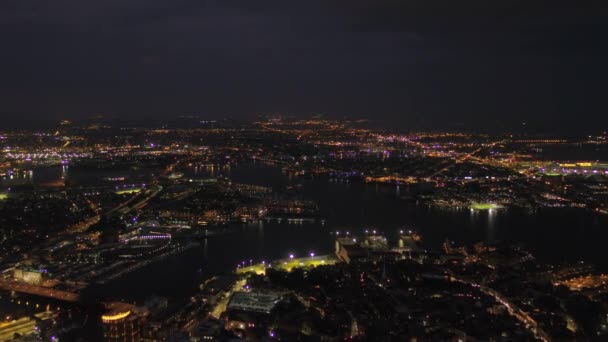 Luchtfoto Video Van Downtown Boston Nachts — Stockvideo