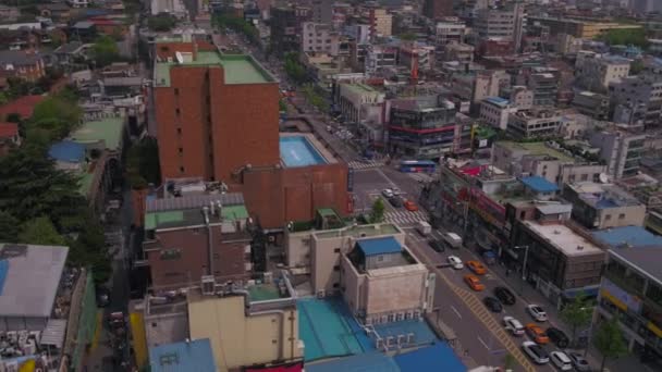 Luftbild Des Distrikts Itaewon Seoul Einem Sonnigen Nebligen Tag — Stockvideo