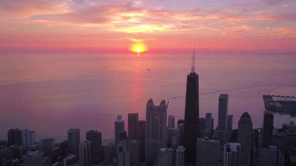 Aerial Video Centrala Chicago Morgonen Vacker Soluppgång — Stockvideo