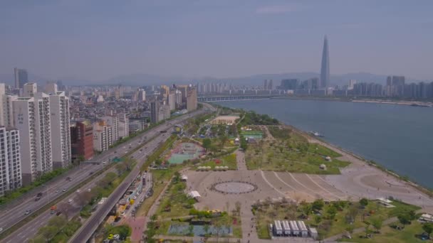 Luftbild Des Ttukseom Resorts Wasser Einem Sonnigen Tag — Stockvideo