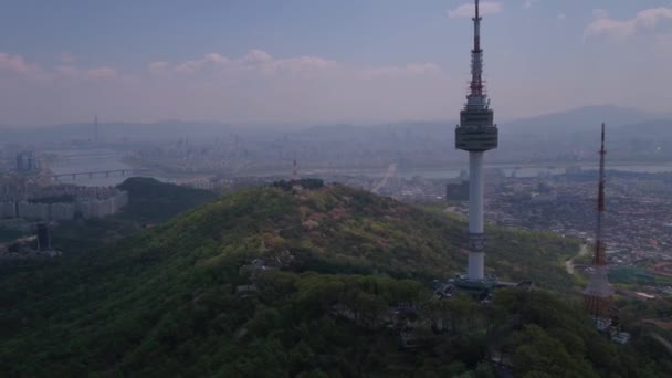 Letecké Video Oblasti Seoul Tower Gwanghwamun Jasný Slunečný Den — Stock video