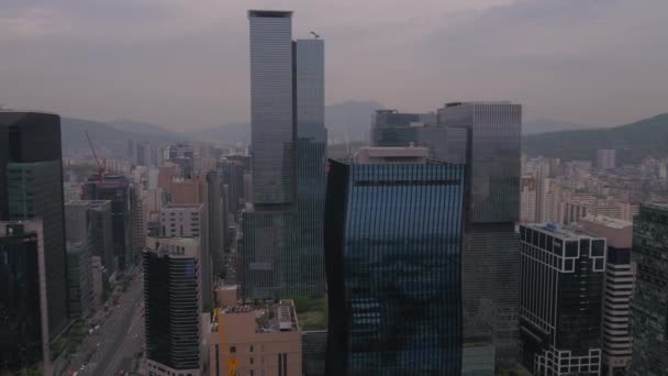 Vídeo Aéreo Distrito Gangnam Seúl Día Nublado Nebuloso — Vídeos de Stock