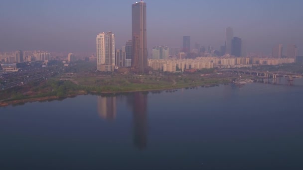 Luftbild Von Gebäuden Und Uferpromenade Bezirk Yeouido Seoul — Stockvideo