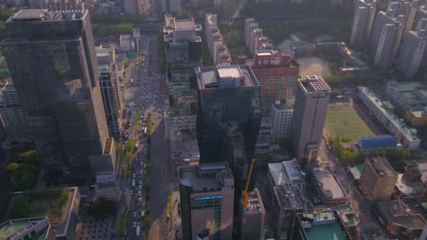 Vídeo Aéreo Distrito Gangnam Seul Dia Ensolarado — Vídeo de Stock