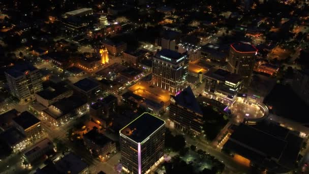 Aerial Video Centrala Boise Nattetid Med Åska Bakgrunden — Stockvideo