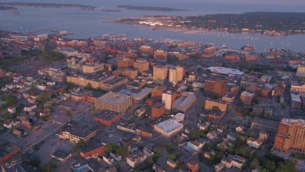 Aerial Video Centrala Portland Vid Solnedgången — Stockvideo