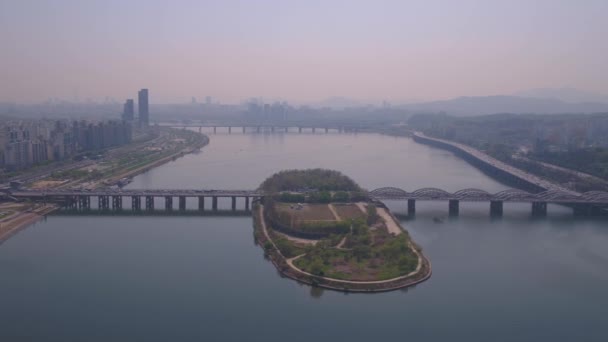 Vídeo Aéreo Edifícios Beira Mar Distrito Yeouido Seul — Vídeo de Stock