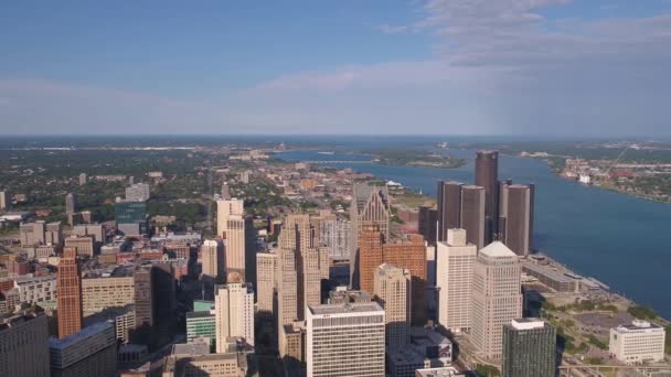 Vídeo Aéreo Centro Detroit Dia Ensolarado — Vídeo de Stock