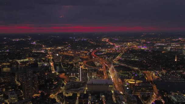 Повітряні Відео Центру Бостона Вночі — стокове відео