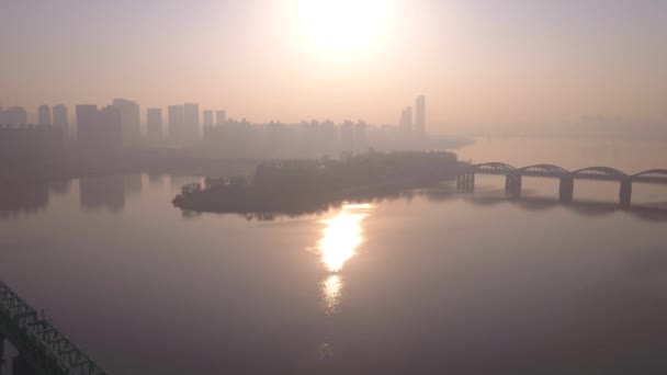 Video Udara Dari Bangunan Dan Tepi Laut Distrik Yeouido Seoul — Stok Video