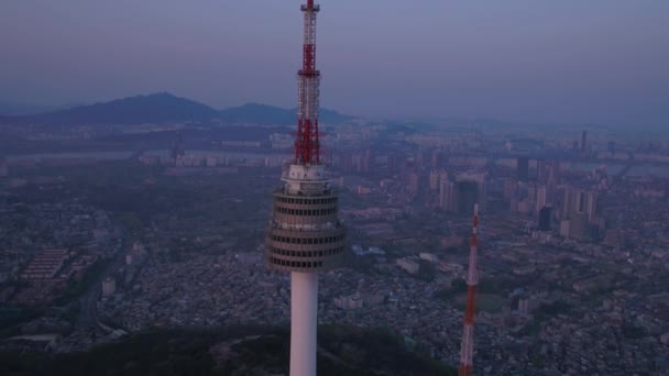 Vídeo Aéreo Torre Seul Área Gwanghwamun Nascer Sol — Vídeo de Stock