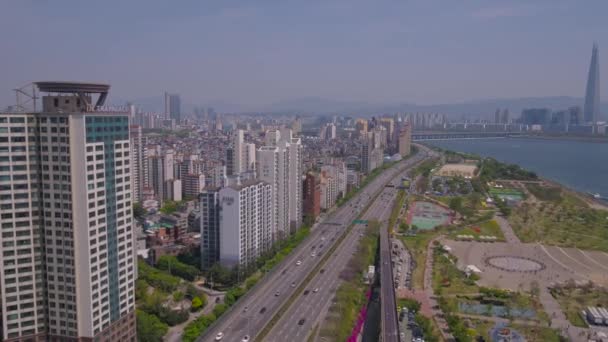 Luftbild Des Ttukseom Resorts Wasser Einem Sonnigen Tag — Stockvideo