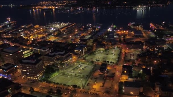 Aerial Video Centrala Portland Natten — Stockvideo