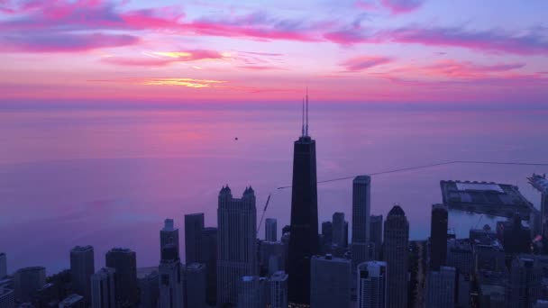 Luftbild Der Innenstadt Chicagos Morgen Bei Einem Schönen Sonnenaufgang — Stockvideo