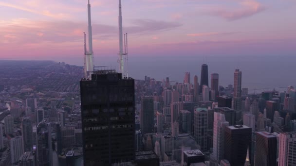 Aerial Illinois Downtown Chicago Vid Solnedgången — Stockvideo