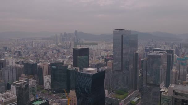 Luftbild Gangnam District Seoul Einem Neblig Bewölkten Tag — Stockvideo