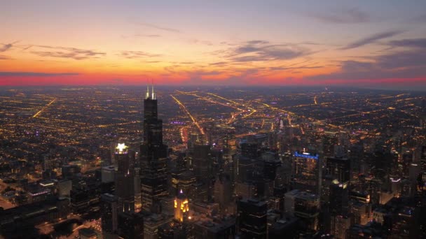 Aerial Illinois Del Centro Chicago Tramonto — Video Stock