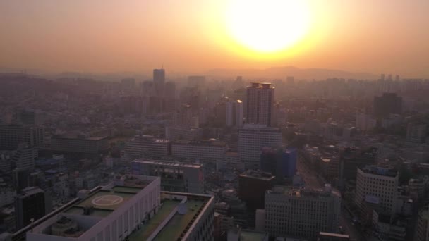 Vídeo Aéreo Torre Seul Área Gwanghwamun Nascer Sol — Vídeo de Stock