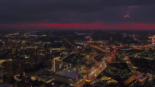 Aerial Video Centrala Boston Natten — Stockvideo