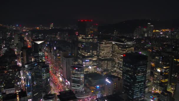 Luchtfoto Video Gangnam District Seoul Nachts — Stockvideo